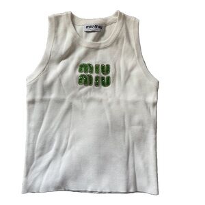 Thrifted Miu Miu White and Green Tank Top